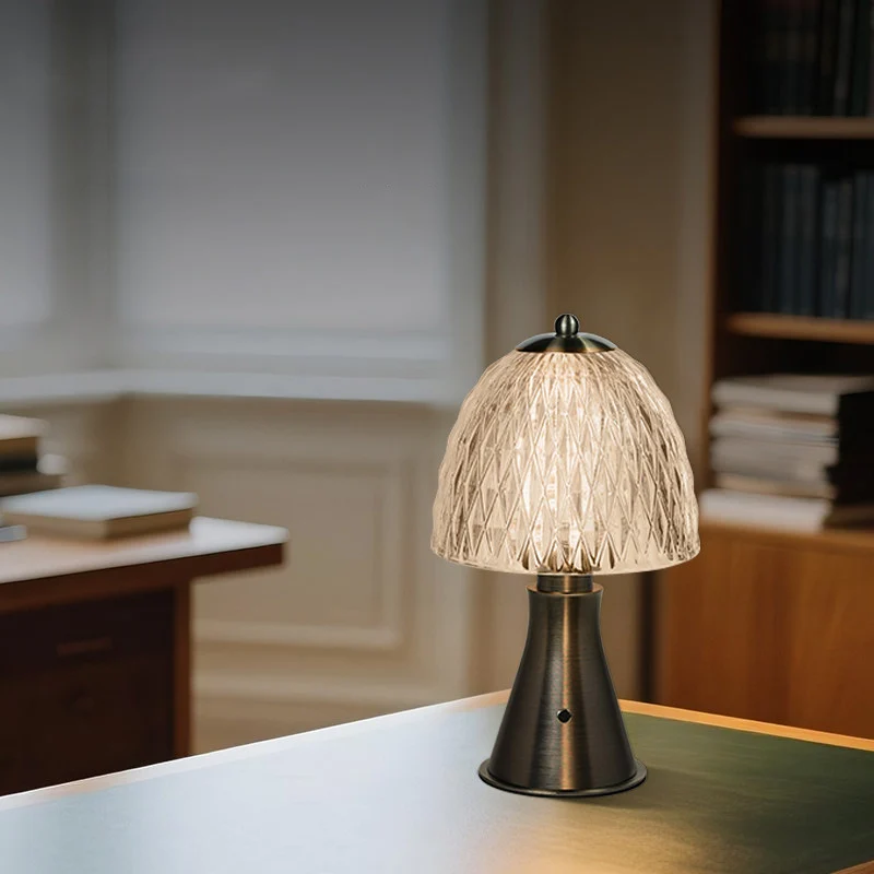 Modern Luxury Round Glass Aluminum Alloy LED Table Lamp For Bedroom