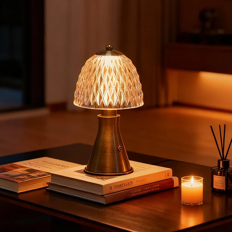 Modern Luxury Round Glass Aluminum Alloy LED Table Lamp For Bedroom