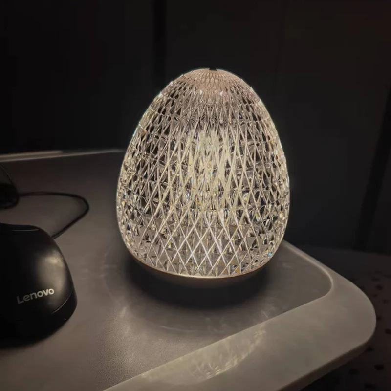 Modern Luxury Round Acrylic Aluminum Alloy LED Table Lamp For Bedroom