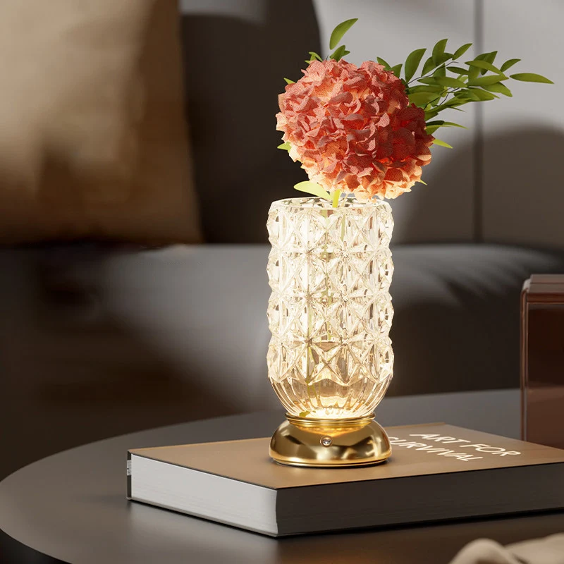 Modern Luxury Round Glass Aluminum Alloy LED Decorative Vase Table Lamp For Bedroom
