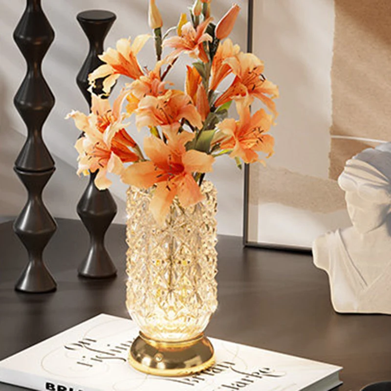 Modern Luxury Round Glass Aluminum Alloy LED Decorative Vase Table Lamp For Bedroom