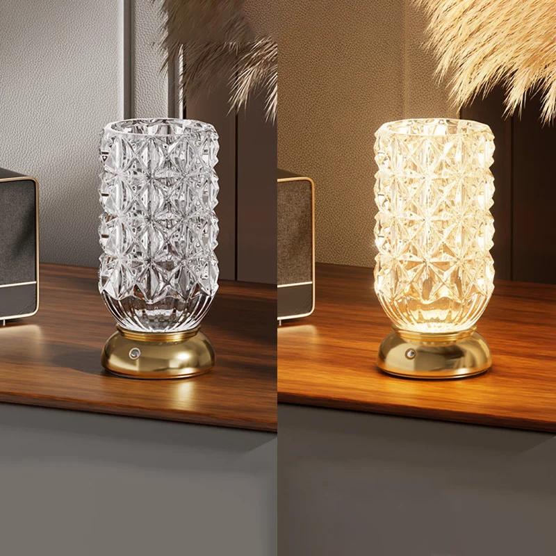 Modern Luxury Round Glass Aluminum Alloy LED Decorative Vase Table Lamp For Bedroom