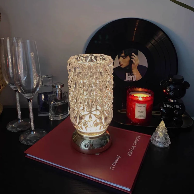 Modern Luxury Round Glass Aluminum Alloy LED Decorative Vase Table Lamp For Bedroom