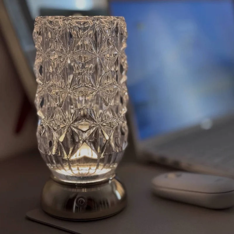 Modern Luxury Round Glass Aluminum Alloy LED Decorative Vase Table Lamp For Bedroom