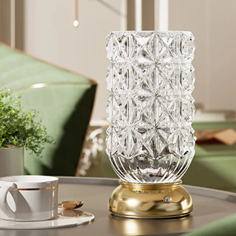 Modern Luxury Round Glass Aluminum Alloy LED Decorative Vase Table Lamp For Bedroom