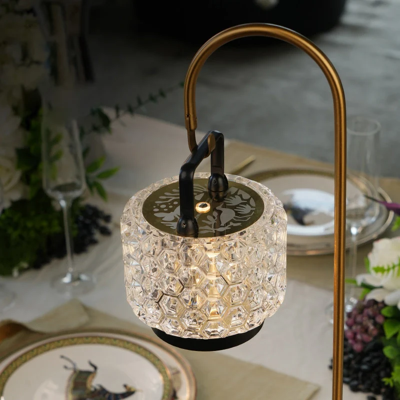 Modern Luxury Round Acrylic Aluminum Alloy Carved Pattern LED Table Lamp For Bedroom