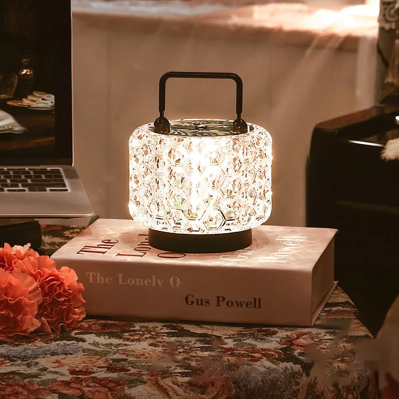 Modern Luxury Round Acrylic Aluminum Alloy Carved Pattern LED Table Lamp For Bedroom