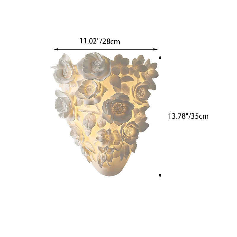 Traditional French Floral Relief Resin Iron LED Wall Sconce Lamp For Living Room
