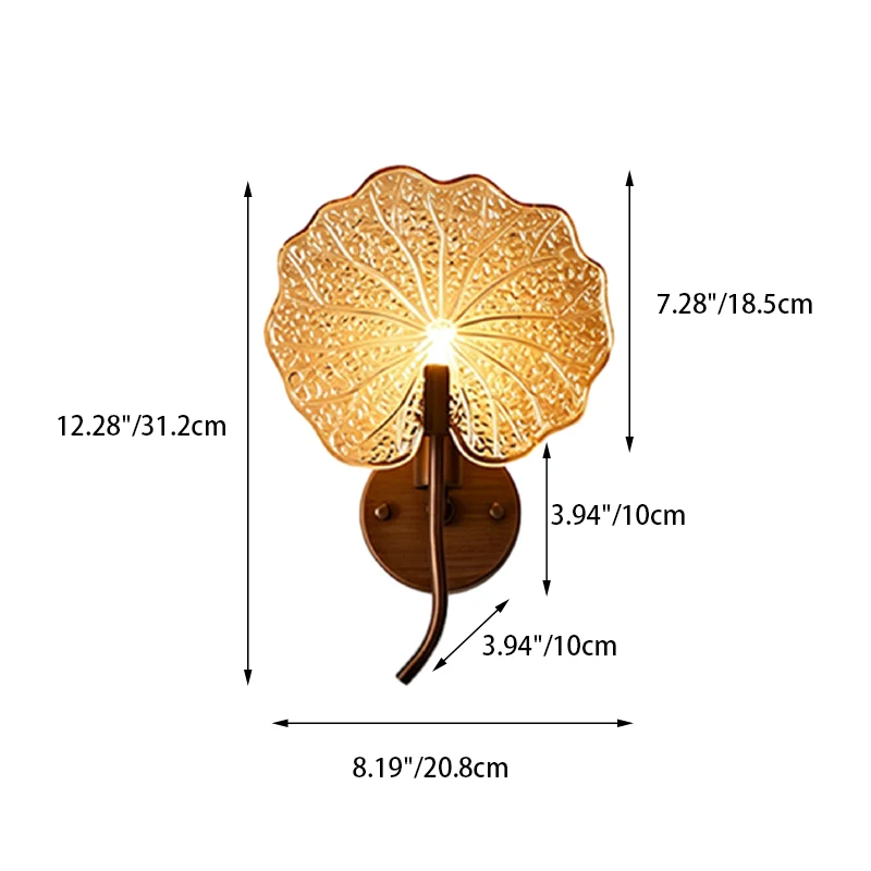 Traditional Vintage Round Glass Iron 1-Light Lotus-Shaped Wall Sconce Lamp For Bedroom
