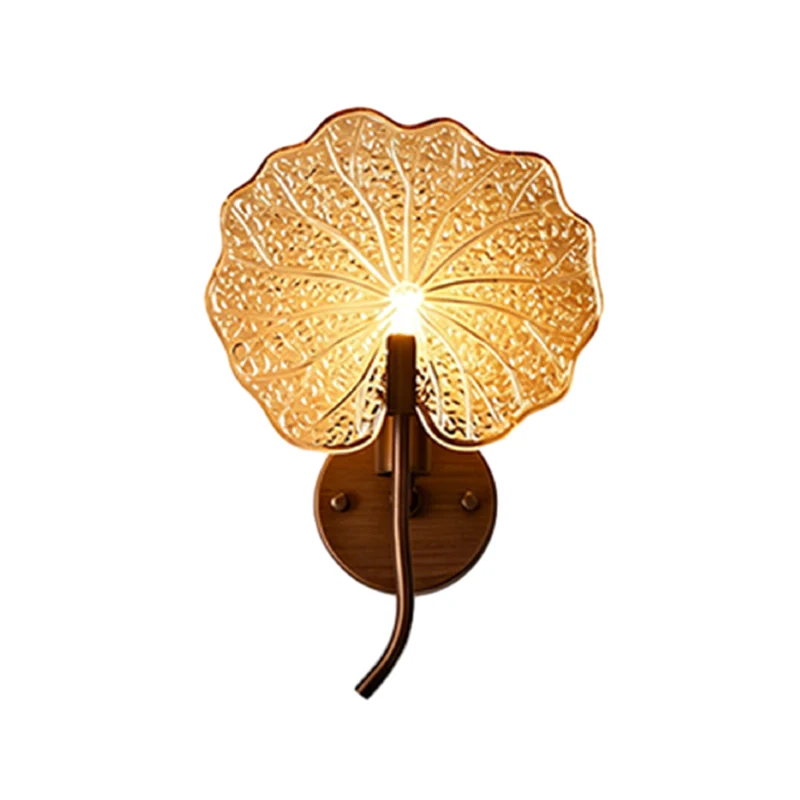 Traditional Vintage Round Glass Iron 1-Light Lotus-Shaped Wall Sconce Lamp For Bedroom