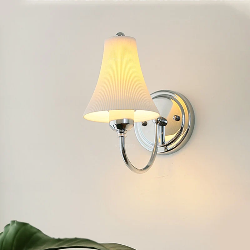Traditional French Round Iron Ceramic 1-Light Slim Waist-Shaped Wall Sconce Lamp For Bedroom