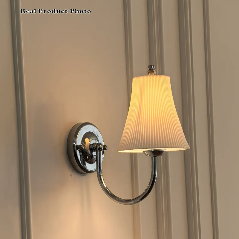 Traditional French Round Iron Ceramic 1-Light Slim Waist-Shaped Wall Sconce Lamp For Bedroom