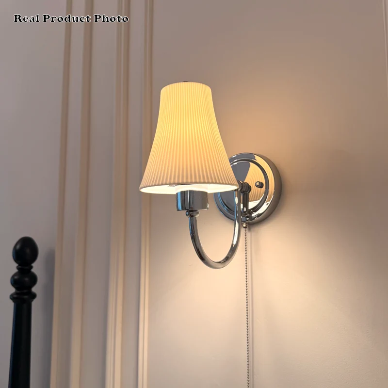 Traditional French Round Iron Ceramic 1-Light Slim Waist-Shaped Wall Sconce Lamp For Bedroom