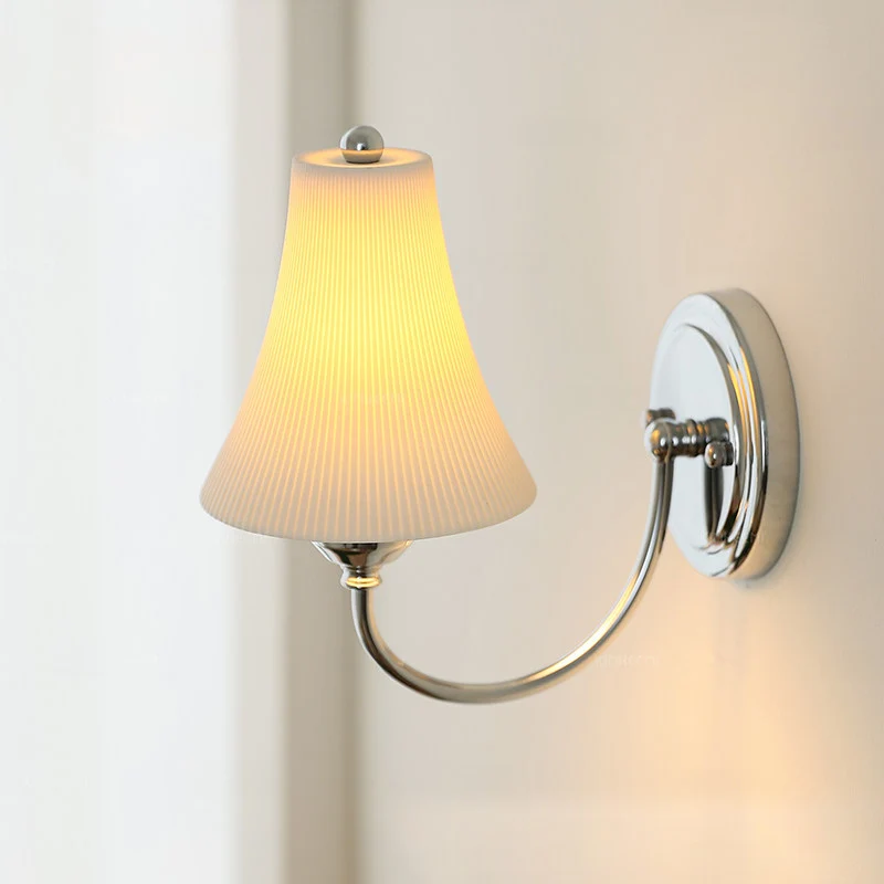 Traditional French Round Iron Ceramic 1-Light Slim Waist-Shaped Wall Sconce Lamp For Bedroom