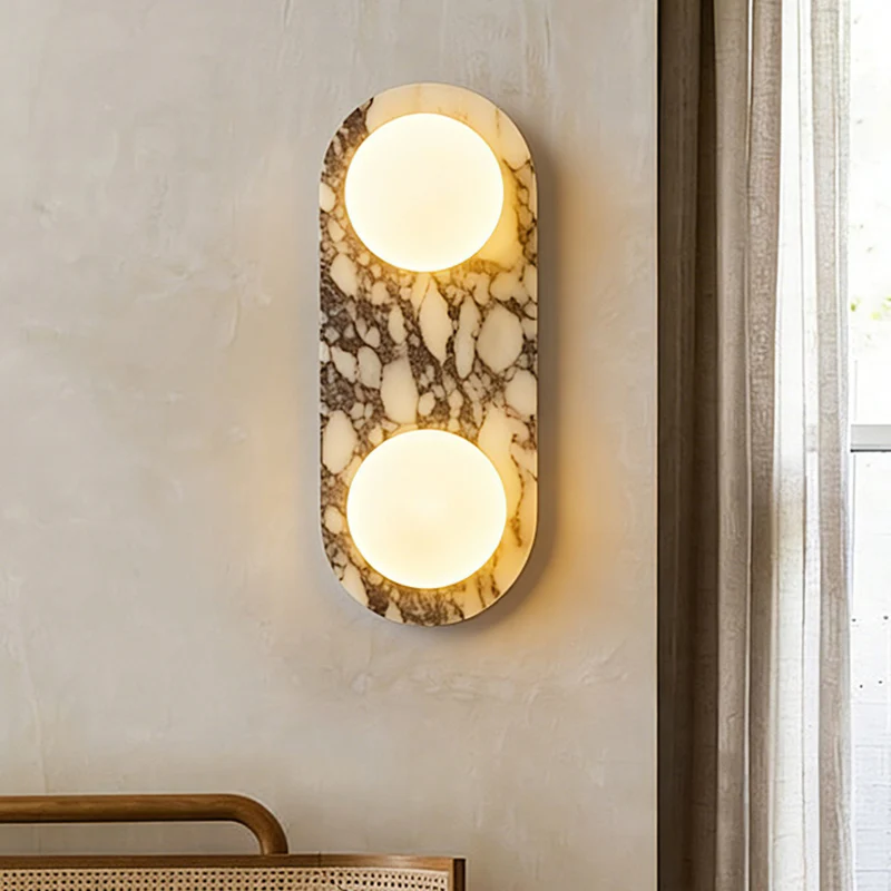 Traditional French Oval Glass Marble 1/2-Light Wall Sconce Lamp For Entryway