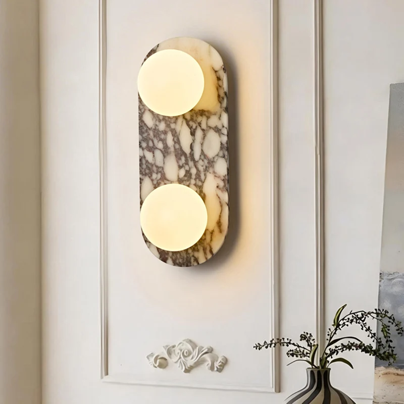 Traditional French Oval Glass Marble 1/2-Light Wall Sconce Lamp For Entryway