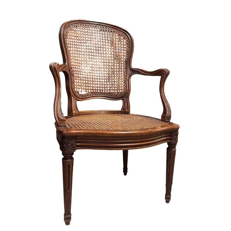 Pair of French caned armchairs in carved and molded wood, Louis XV style