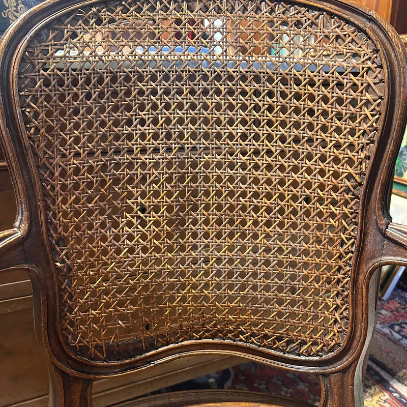 Pair of French caned armchairs in carved and molded wood, Louis XV style