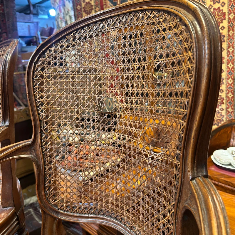 Pair of French caned armchairs in carved and molded wood, Louis XV style