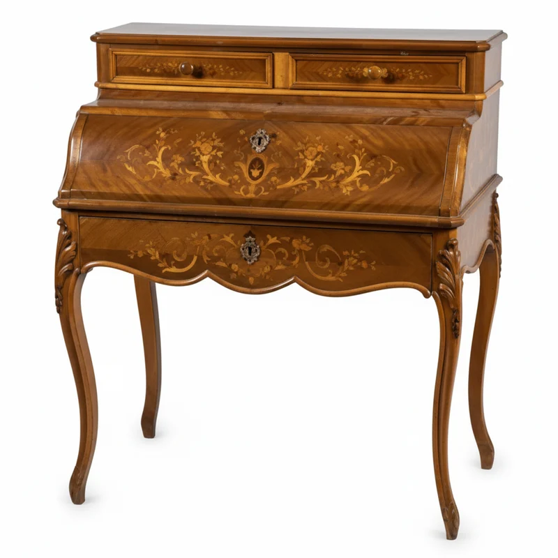 French lady's secretary desk with marquetry headboard, early 20th century