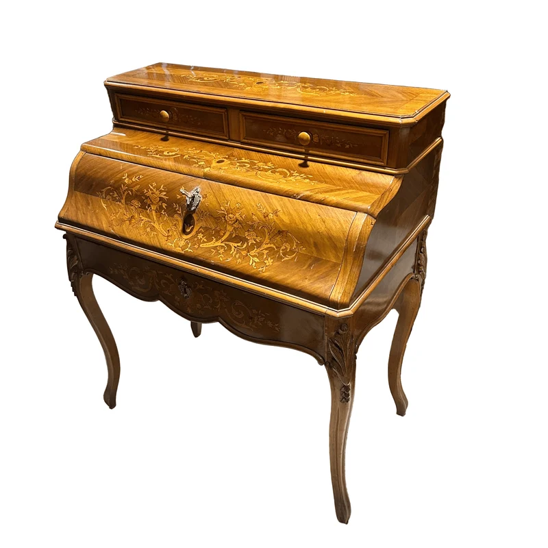 French lady's secretary desk with marquetry headboard, early 20th century