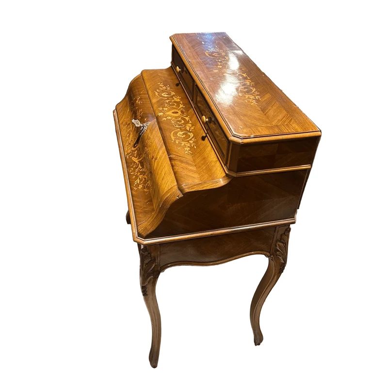 French lady's secretary desk with marquetry headboard, early 20th century