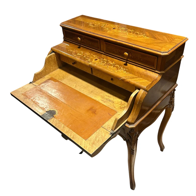 French lady's secretary desk with marquetry headboard, early 20th century