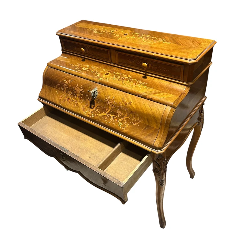 French lady's secretary desk with marquetry headboard, early 20th century