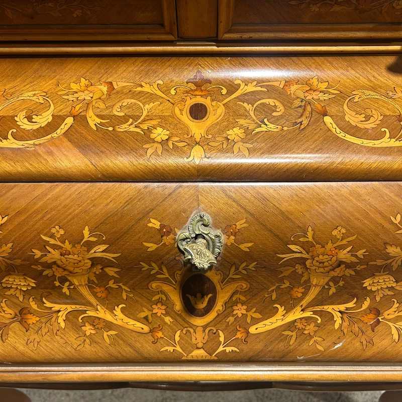 French lady's secretary desk with marquetry headboard, early 20th century