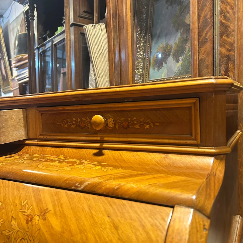 French lady's secretary desk with marquetry headboard, early 20th century