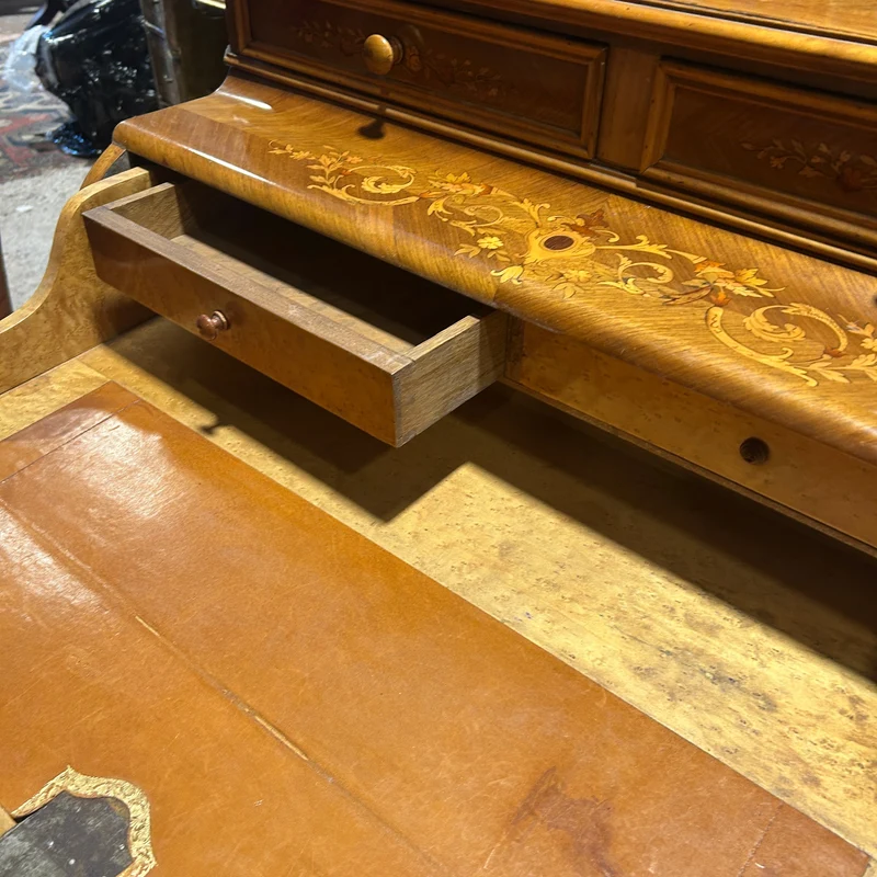 French lady's secretary desk with marquetry headboard, early 20th century