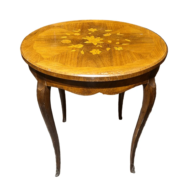 Guéridon Louis XV floral marquetry, bronze and cabriole