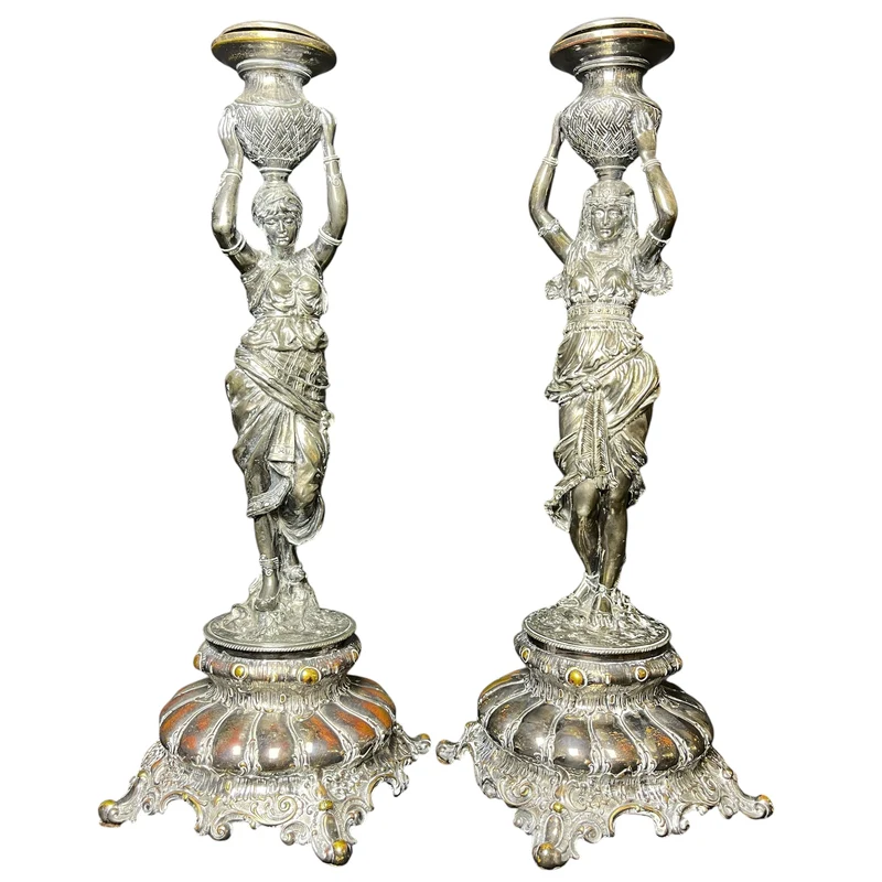 Centros de Mesa WMF Alemania circa 1900 estilo Art Nouveau en estaño y bronce 'Odaliscas'
