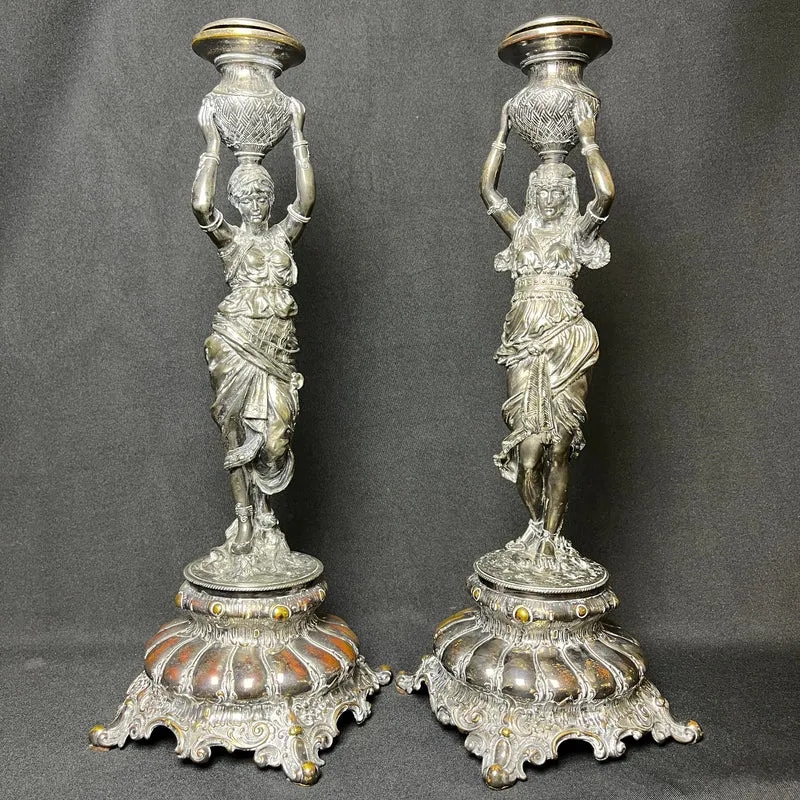 Centros de Mesa WMF Alemania circa 1900 estilo Art Nouveau en estaño y bronce 'Odaliscas'