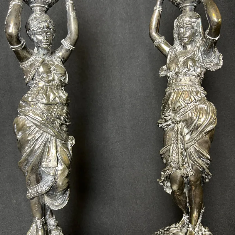 Centros de Mesa WMF Alemania circa 1900 estilo Art Nouveau en estaño y bronce 'Odaliscas'