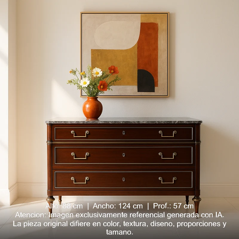 Mahogany chest of drawers with marble top in late Louis XVI style