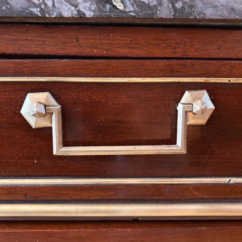 Mahogany chest of drawers with marble top in late Louis XVI style