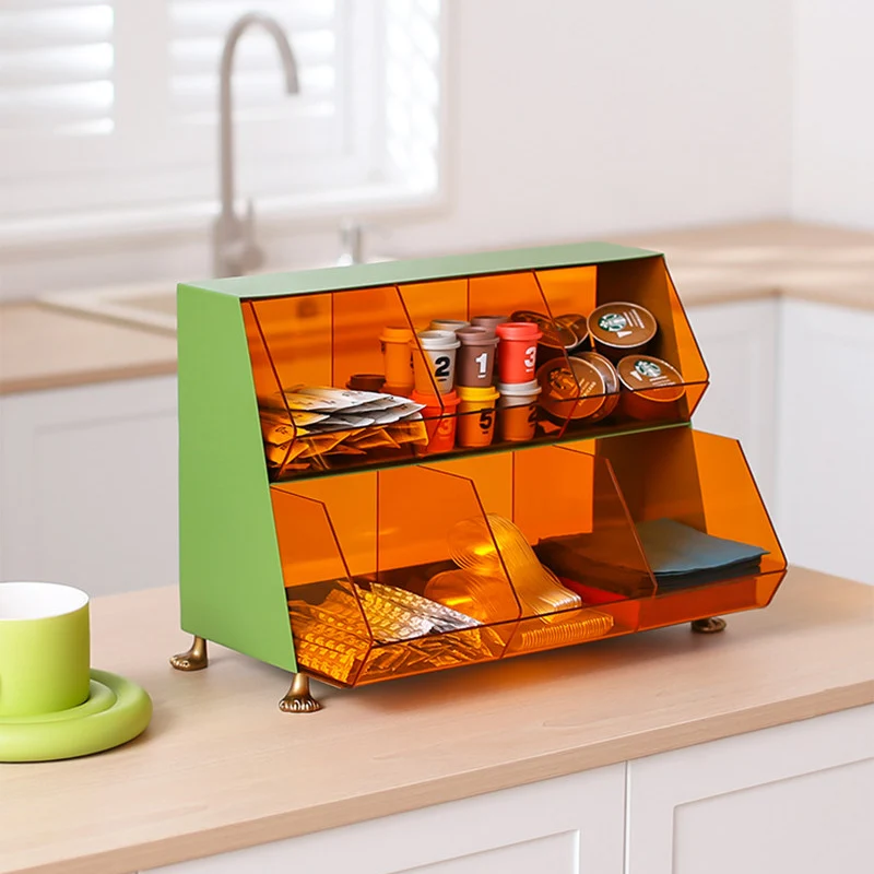 Contemporary Nordic Iron Acrylic Plastic Desktop Storage Shelf 6-Cabinet For Living Room & Entryway