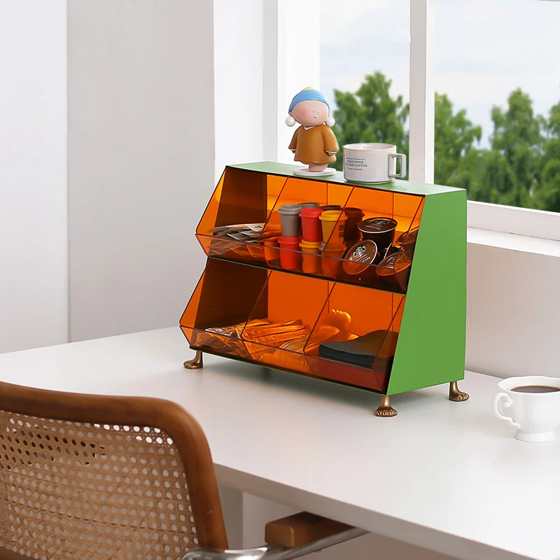 Contemporary Nordic Iron Acrylic Plastic Desktop Storage Shelf 6-Cabinet For Living Room & Entryway