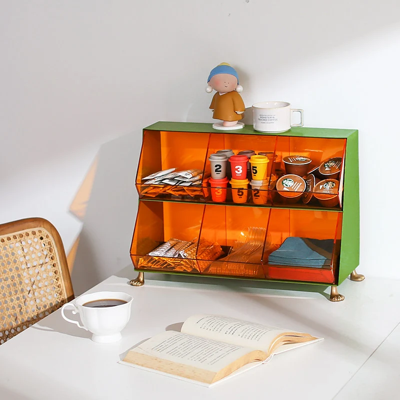 Contemporary Nordic Iron Acrylic Plastic Desktop Storage Shelf 6-Cabinet For Living Room & Entryway