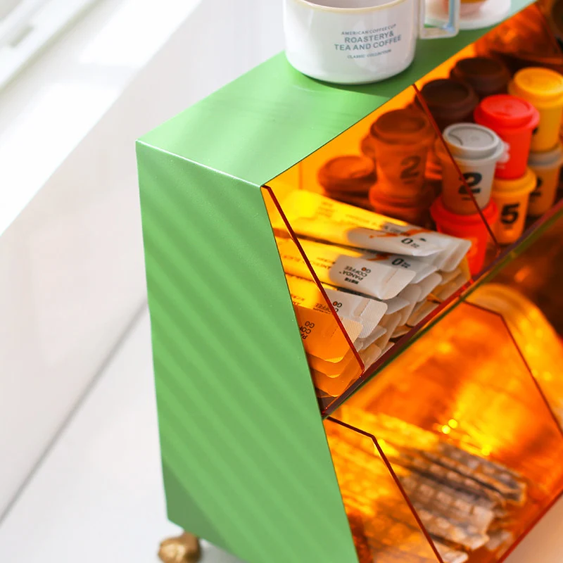 Contemporary Nordic Iron Acrylic Plastic Desktop Storage Shelf 6-Cabinet For Living Room & Entryway
