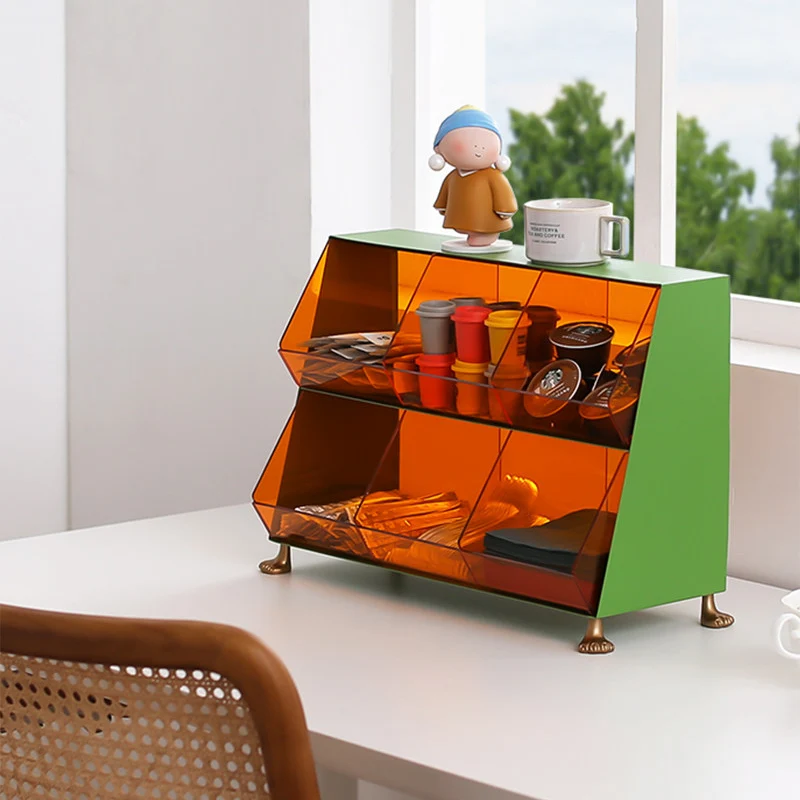 Contemporary Nordic Iron Acrylic Plastic Desktop Storage Shelf 6-Cabinet For Living Room & Entryway