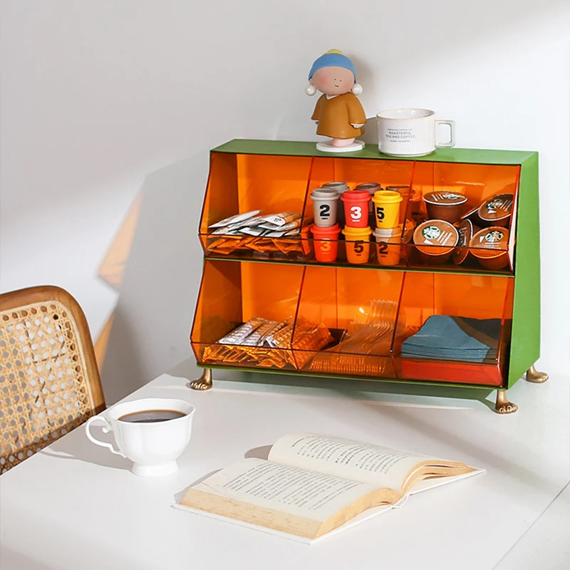 Contemporary Nordic Iron Acrylic Plastic Desktop Storage Shelf 6-Cabinet For Living Room & Entryway