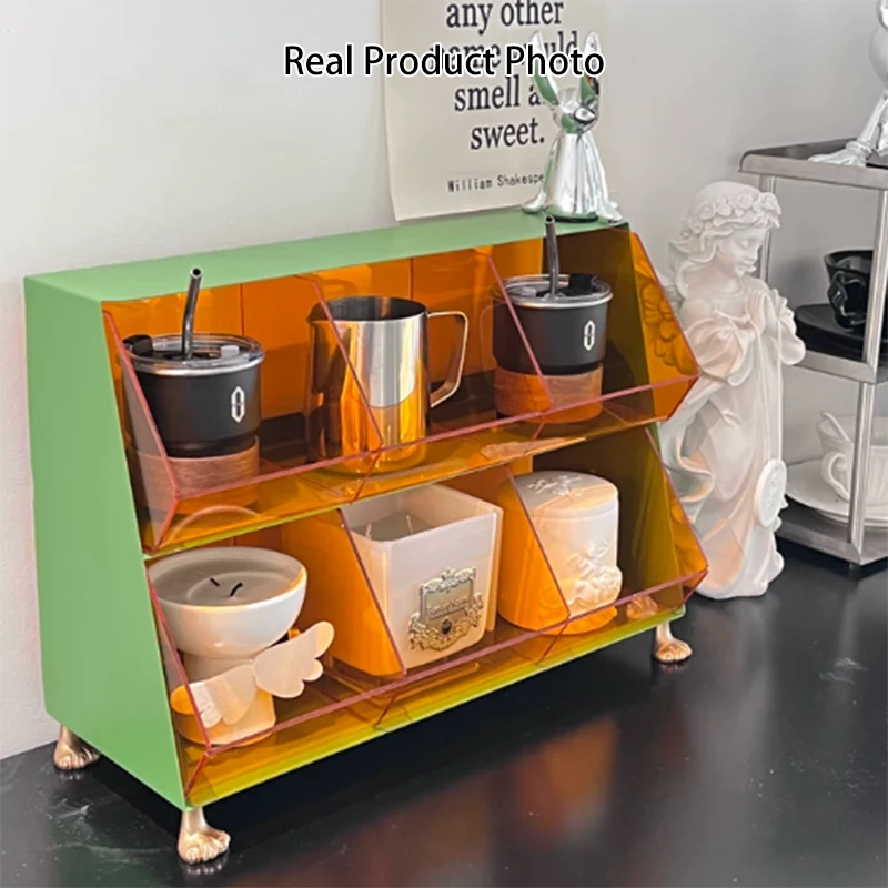 Contemporary Nordic Iron Acrylic Plastic Desktop Storage Shelf 6-Cabinet For Living Room & Entryway