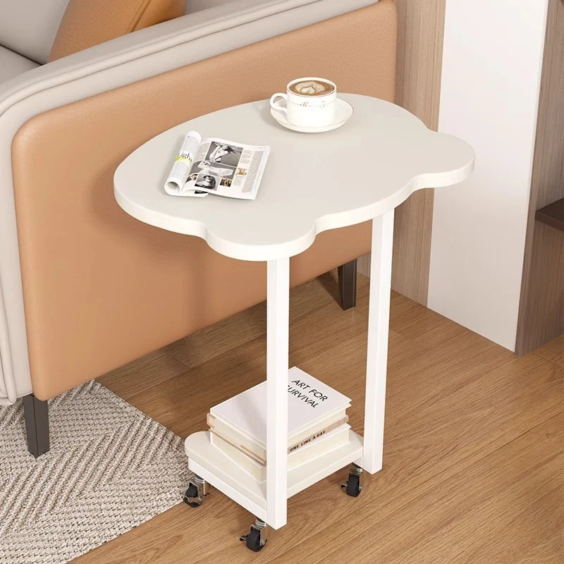 Contemporary Creative Engineered Wood & Metal Panda-Shaped End Table With 2-Tier And Wheels For Living Room