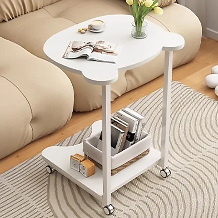 Contemporary Creative Engineered Wood & Metal Panda-Shaped End Table With 2-Tier And Wheels For Living Room