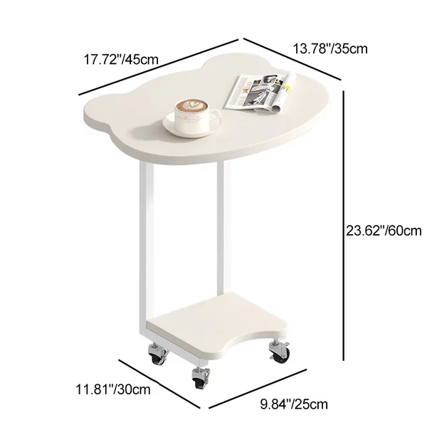 Contemporary Creative Engineered Wood & Metal Panda-Shaped End Table With 2-Tier And Wheels For Living Room