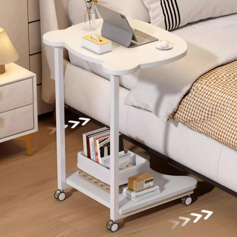 Contemporary Creative Engineered Wood & Metal Panda-Shaped End Table With 2-Tier And Wheels For Living Room