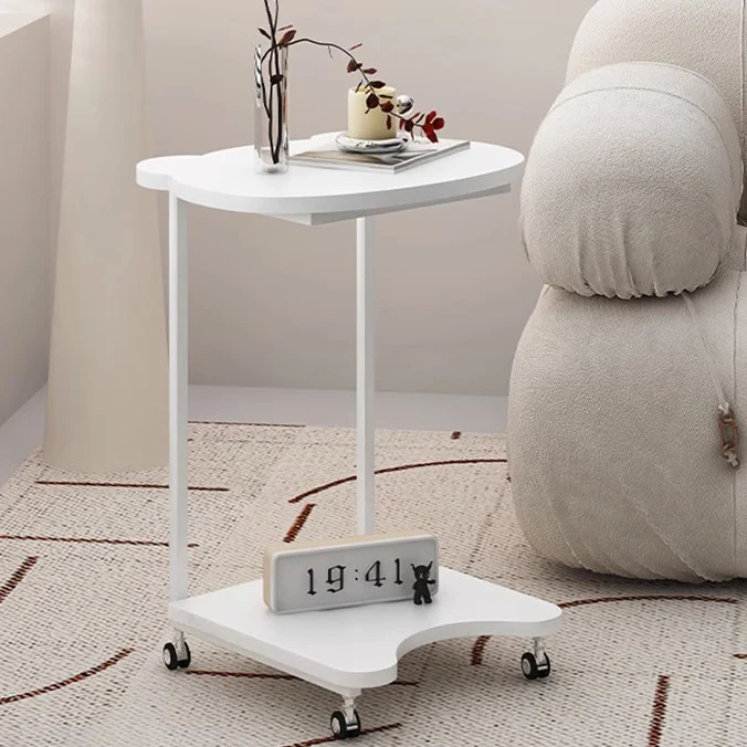Contemporary Creative Engineered Wood & Metal Panda-Shaped End Table With 2-Tier And Wheels For Living Room