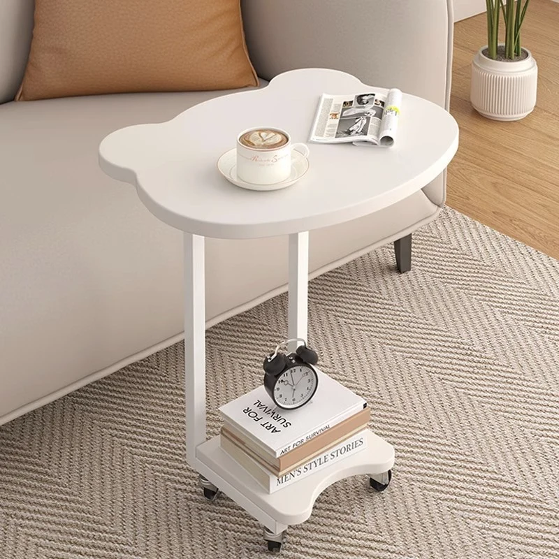 Contemporary Creative Engineered Wood & Metal Panda-Shaped End Table With 2-Tier And Wheels For Living Room